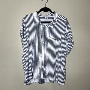 Orvis Womens XXL Navy White Striped Linen Rayon Short Sleeve Button Up Shirt